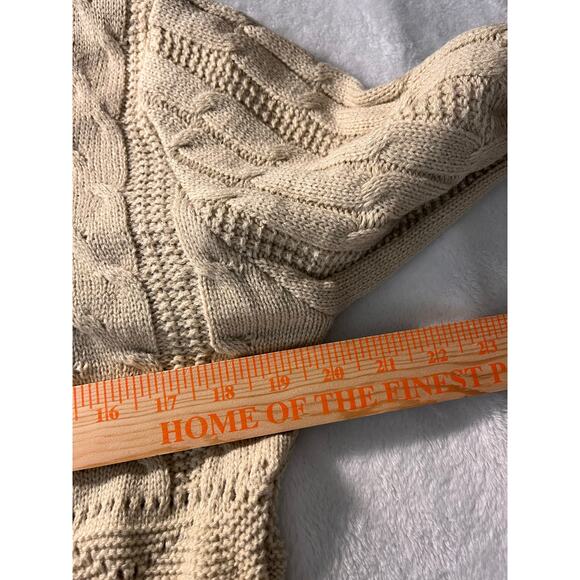 Cream Cable Knit Size Large Cottagecore Sweater Cozy Fisherman Knit - Picture 10 of 12